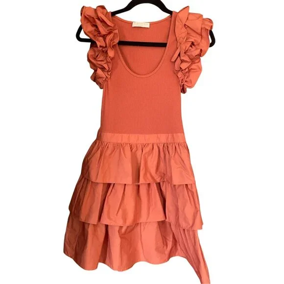 Ulla Johnson Orange Rust Ruffle Dress SZ 0 Spring - Picture 3 of 12